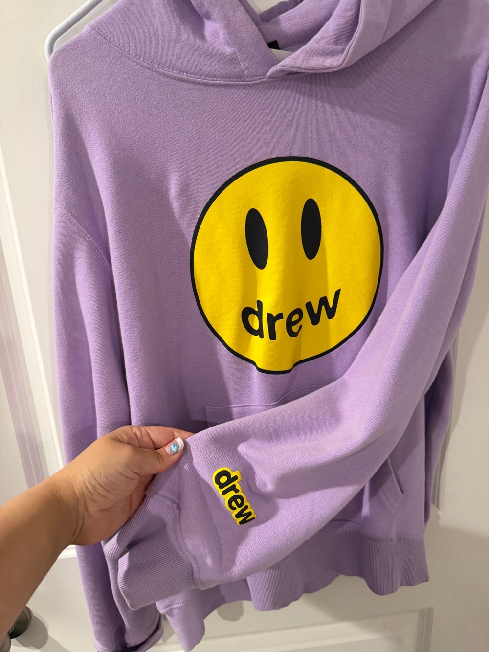 drew house Lavender Pullover Hoodie with Yellow Logo